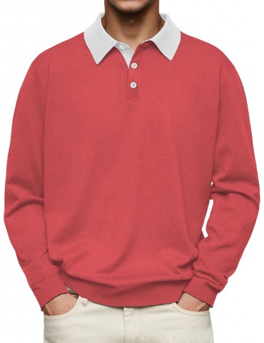 Men's Casual Color Block Shirt - Long Sleeve, Button-Up, Polyester Blend, Machine Washable - Perfect for Golf & Tennis, PLUS SIZE