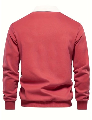 Men's Casual Color Block Shirt - Long Sleeve, Button-Up, Polyester Blend, Machine Washable - Perfect for Golf & Tennis, PLUS SIZE