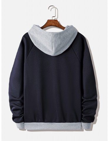 Men's Plus Size Color Block Hoodie: Comfy Long Sleeve Sweatshirt With HUMBLE Print & Pocket