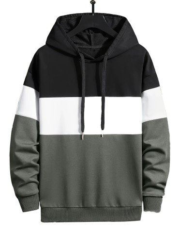 Plus Size Men's Contrast Color Hoodies Oversized Fashion Hooded Sweatshirt For Fall Winter, Men's Clothing