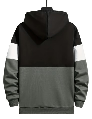 Plus Size Men's Contrast Color Hoodies Oversized Fashion Hooded Sweatshirt For Fall Winter, Men's Clothing