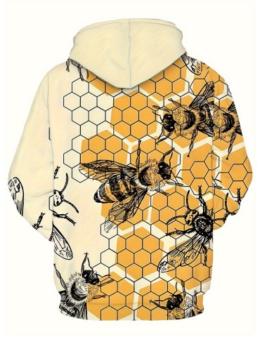 Men's Plus Size Hoodie With Trendy Bee Pattern - Casual Style