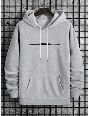 Seasonal Staple, Men's Casual Hoodie with Geometric Print - Long Sleeve, Kangaroo Pocket, Polyester Blend, Machine Washable, PLUS SIZE