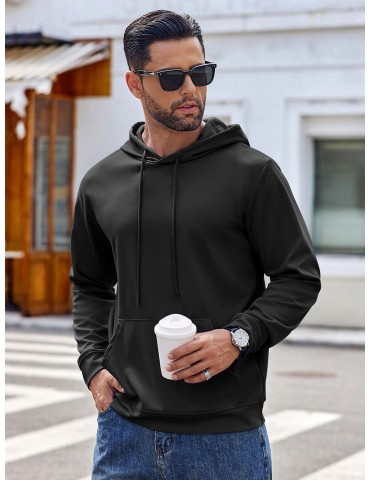 Men's Hoodie Long Sleeve Hooded Pullover Casual Fashion Sweatshirts Drawstring Gym Hooded with Kanga Pocket