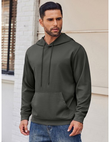 Men's Hoodie Long Sleeve Hooded Pullover Casual Fashion Sweatshirts Drawstring Gym Hooded with Kanga Pocket