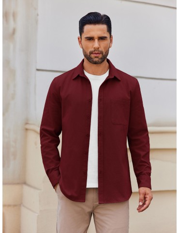 Men's Lightweight Cotton Shacket - Casual Button-Down Jacket with Pockets, Solid Color, Machine Washable, PLUS SIZE