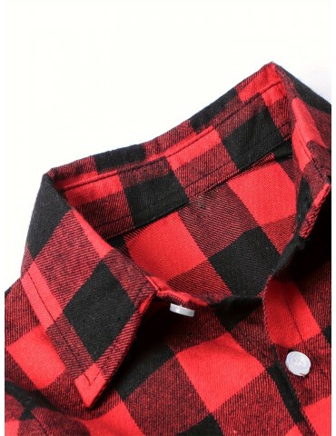 Plus Size Men's Casual Long Sleeve Button Down Shirt Fashion Classic Buffalo Plaid Flannel Top