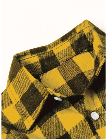 Plus Size Men's Casual Long Sleeve Button Down Shirt Fashion Classic Buffalo Plaid Flannel Top