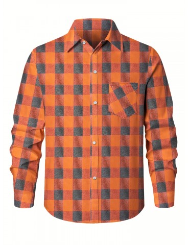 Plus Size Men's Casual Long Sleeve Button Down Shirt Fashion Classic Buffalo Plaid Flannel Top