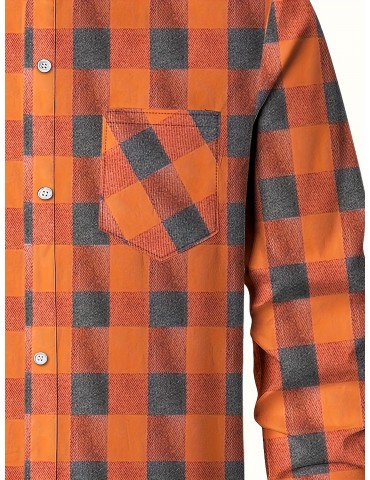 Plus Size Men's Casual Long Sleeve Button Down Shirt Fashion Classic Buffalo Plaid Flannel Top