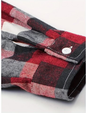 Plus Size Men's Casual Long Sleeve Button Down Shirt Fashion Classic Buffalo Plaid Flannel Top