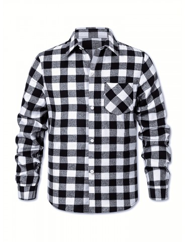 Plus Size Men's Casual Long Sleeve Button Down Shirt Fashion Classic Buffalo Plaid Flannel Top