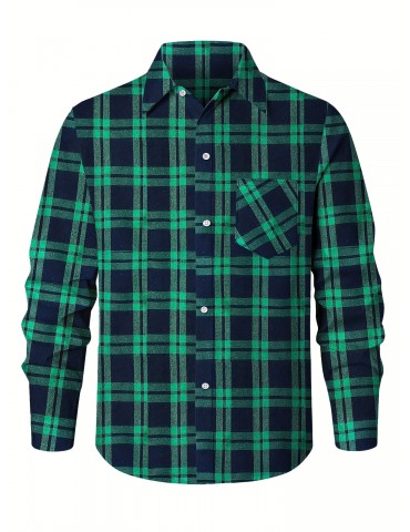 Plus Size Men's Casual Long Sleeve Button Down Shirt Fashion Classic Buffalo Plaid Flannel Top