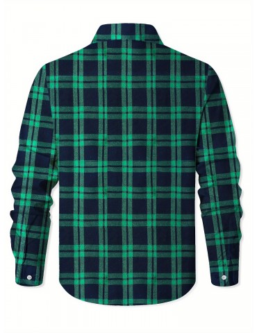 Plus Size Men's Casual Long Sleeve Button Down Shirt Fashion Classic Buffalo Plaid Flannel Top