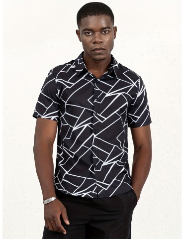 Plus Size Men's Summer Short Sleeve Graphic Shirts, Comfy Stretch Tops