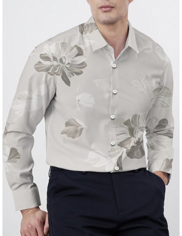 Men's Plus Size Floral Print Shirt - Casual Long Sleeve, Button-Up with Turn-Down Collar, Polyester Blend, Non-Stretch Fabric for Spring/Fall, PLUS SIZE