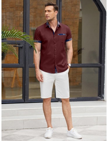 Men's Casual Short Sleeve Dress Shirt - Wrinkle-Free, Plaid Collar, Button-Down Summer Top, PLUS SIZE