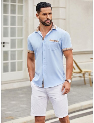 Men's Casual Short Sleeve Dress Shirt - Wrinkle-Free, Plaid Collar, Button-Down Summer Top, PLUS SIZE