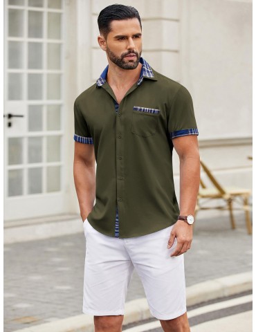 Men's Casual Short Sleeve Dress Shirt - Wrinkle-Free, Plaid Collar, Button-Down Summer Top, PLUS SIZE