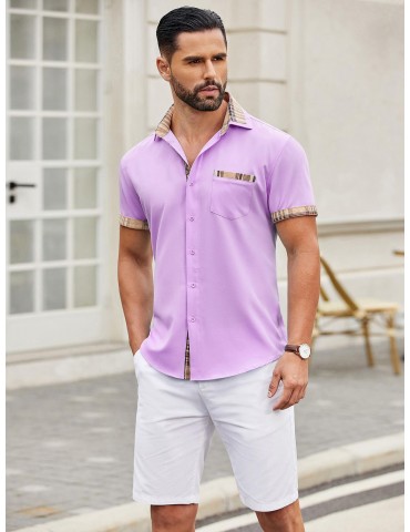 Men's Casual Short Sleeve Dress Shirt - Wrinkle-Free, Plaid Collar, Button-Down Summer Top, PLUS SIZE