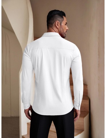 Men's Stretch Wrinkle-Free Long Sleeve Casual Button Down Shirts Muscle Fit Dress Shirts