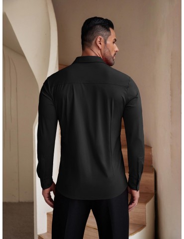 Men's Stretch Wrinkle-Free Long Sleeve Casual Button Down Shirts Muscle Fit Dress Shirts