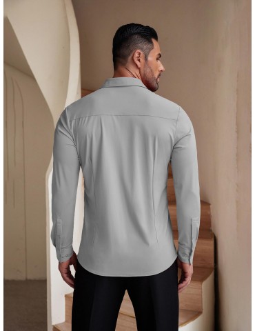 Men's Stretch Wrinkle-Free Long Sleeve Casual Button Down Shirts Muscle Fit Dress Shirts