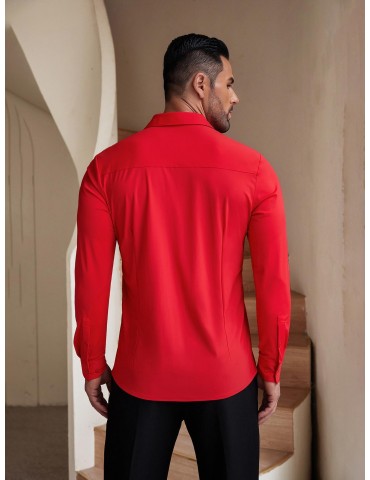 Men's Stretch Wrinkle-Free Long Sleeve Casual Button Down Shirts Muscle Fit Dress Shirts