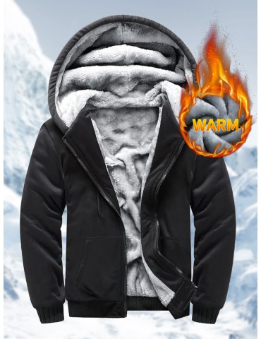 Winter Men's Fleece Hoodies Full Zip Up Coat Hooed Sweatshirt Warm Thick Coats Kangaroo Pockets