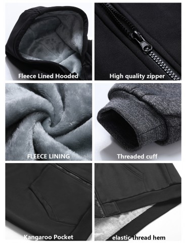 Winter Men's Fleece Hoodies Full Zip Up Coat Hooed Sweatshirt Warm Thick Coats Kangaroo Pockets