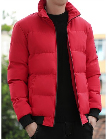 Mens Ultra-Warm Quilted Fleece-Lined Stand Collar Jacket - Stylish Casual Outerwear for Fall Winter