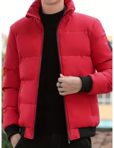 Mens Ultra-Warm Quilted Fleece-Lined Stand Collar Jacket - Stylish Casual Outerwear for Fall Winter