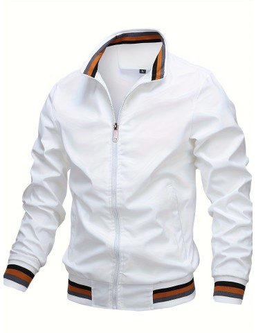 Men's Hipster Windbreaker Jacket - Casual Stand Collar Coat for Spring and Autumn