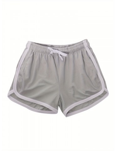 Men's Athletic Shorts - Color Block, Drawstring Waist, Quick-Dry Polyester for Running & Sports