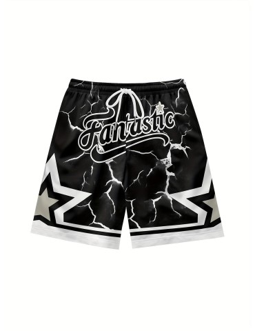 Men'S Summer Casual Shorts With Star Print, Sweat Wicking And Quick Drying Fashion Trend, Black Fashion, With Drawstring And Pocket, Outdoor Sports, Beach Vacation Tourism, Spring, Summer, Autumn