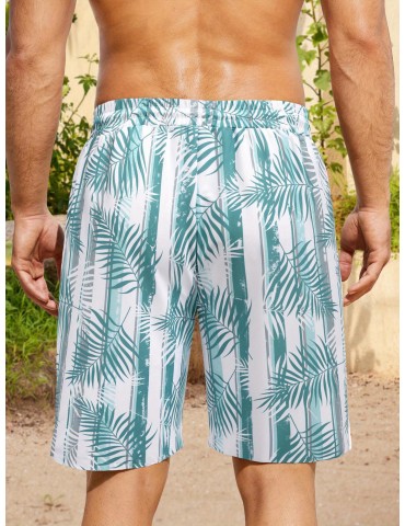 Men's Hawaiian Beach Shorts Elastic Waist Drawstring Lightweight Summer Casual Shorts with Pocket