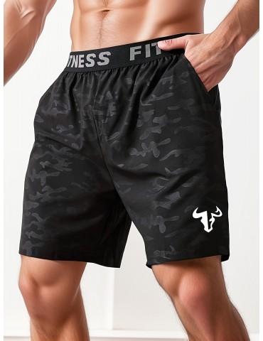 Men's Bull Print Casual Shorts - Breathable Polyester, Machine Washable, Non-Stretch Fabric for Basketball & Outdoor Activities