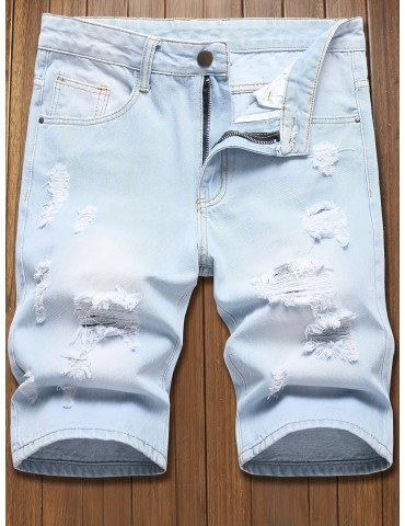 Trendy, Men's Slim-Fit Ripped Denim Shorts - Street Style, Cotton Blend, Machine Washable