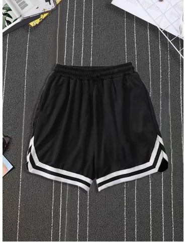 Chicago Print Casual Polyester Shorts with Stripe Detail - 100% Polyester Knit Fabric with Slight Stretch, Regular Fit Sports Shorts