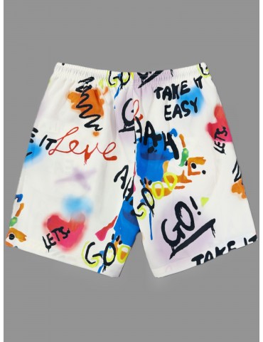 Men's Summer Fashion Printed Shorts - Casual, Drawstring Waist, Polyester, Non-Stretch Fabric, Machine Washable