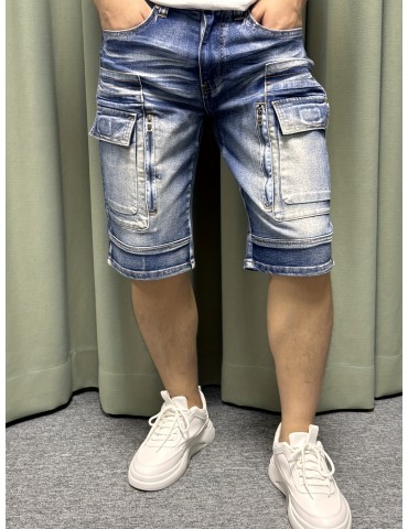 Men's Fashion Denim Shorts, Classic Fit, Knee Length, Zippered Pockets, Casual Summer Jeans, E911818-MW-E5 Style