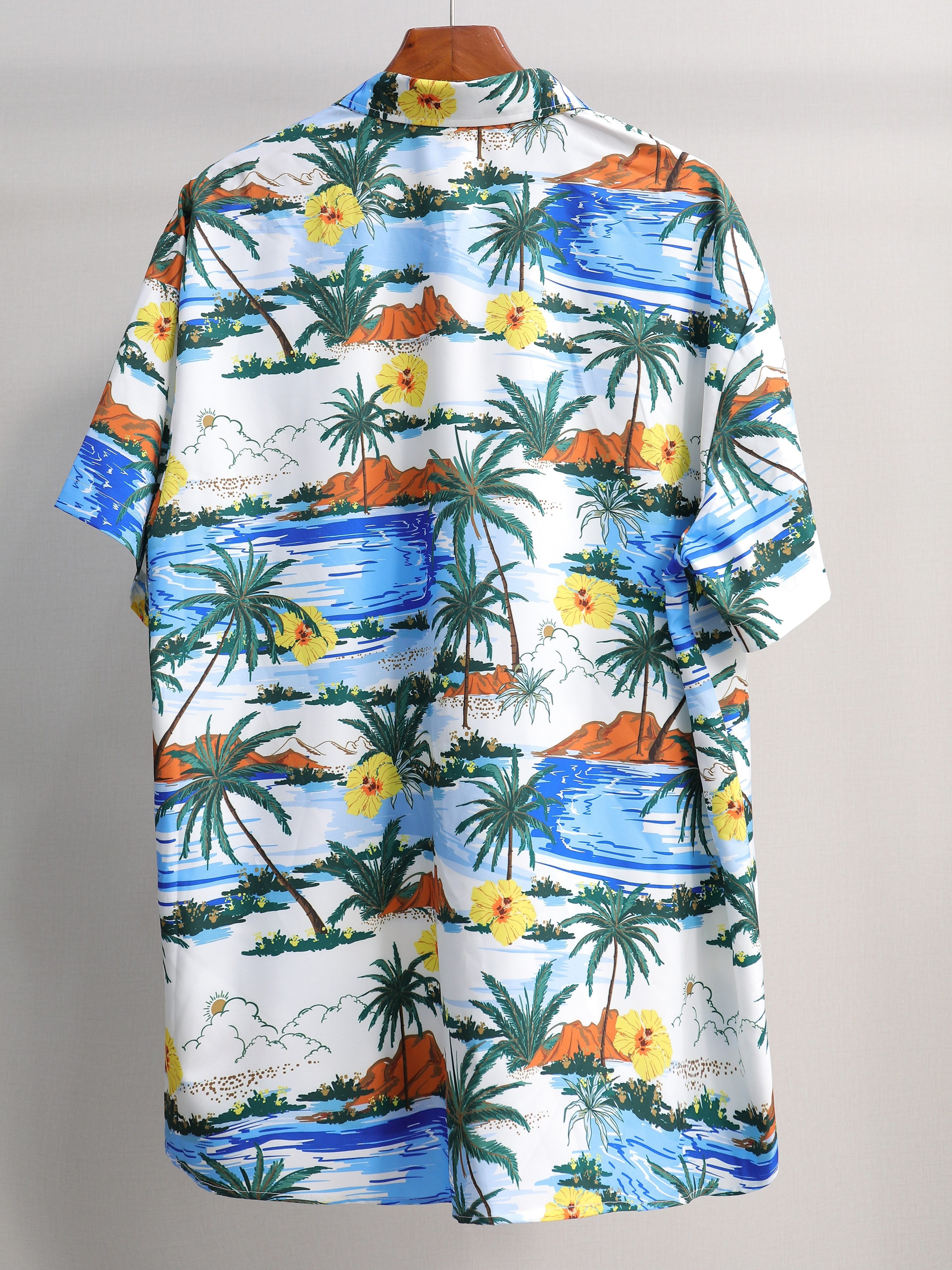 plus size mens fashion casual shirt 3d coastal shining print shirt oversized short sleeve hawaiian tops for summer mens clothing details 0