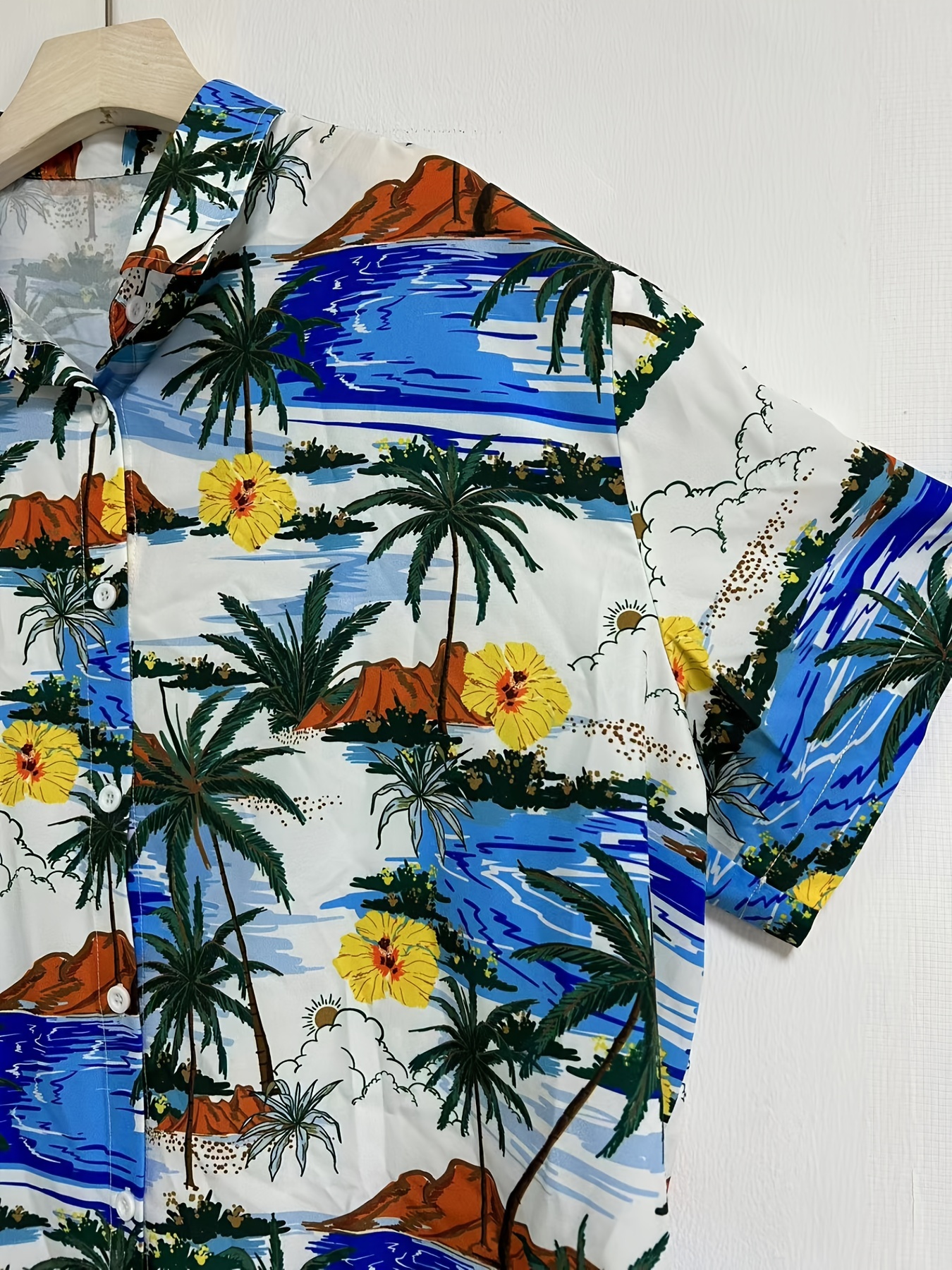 plus size mens fashion casual shirt 3d coastal shining print shirt oversized short sleeve hawaiian tops for summer mens clothing details 4