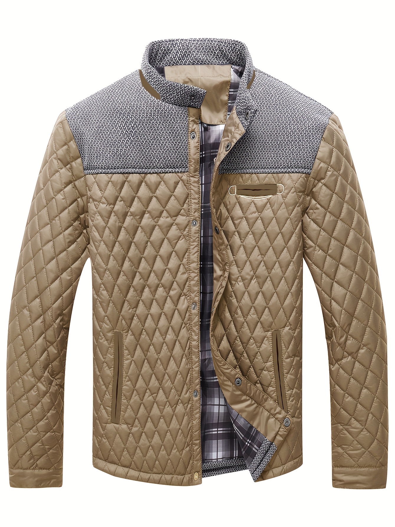 mens warm lightweight winter quilted jacket casual stand collar coat details 6