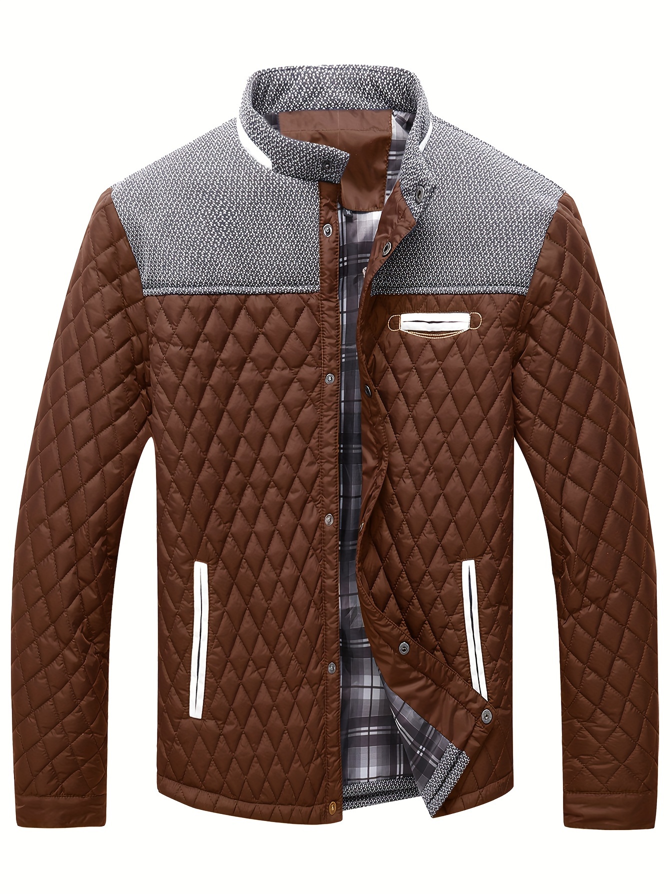 mens warm lightweight winter quilted jacket casual stand collar coat details 12