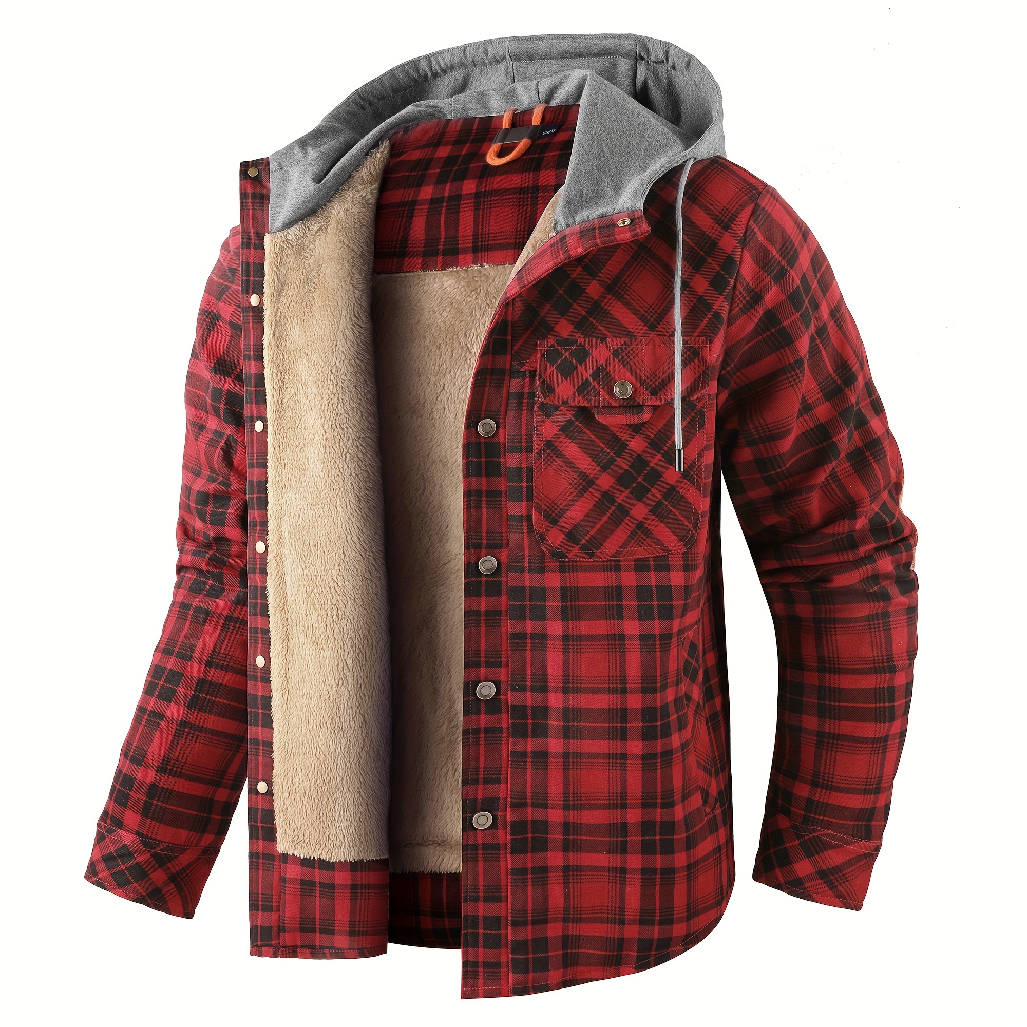 mens warm fleece hooded plaid retro coat for   details 0