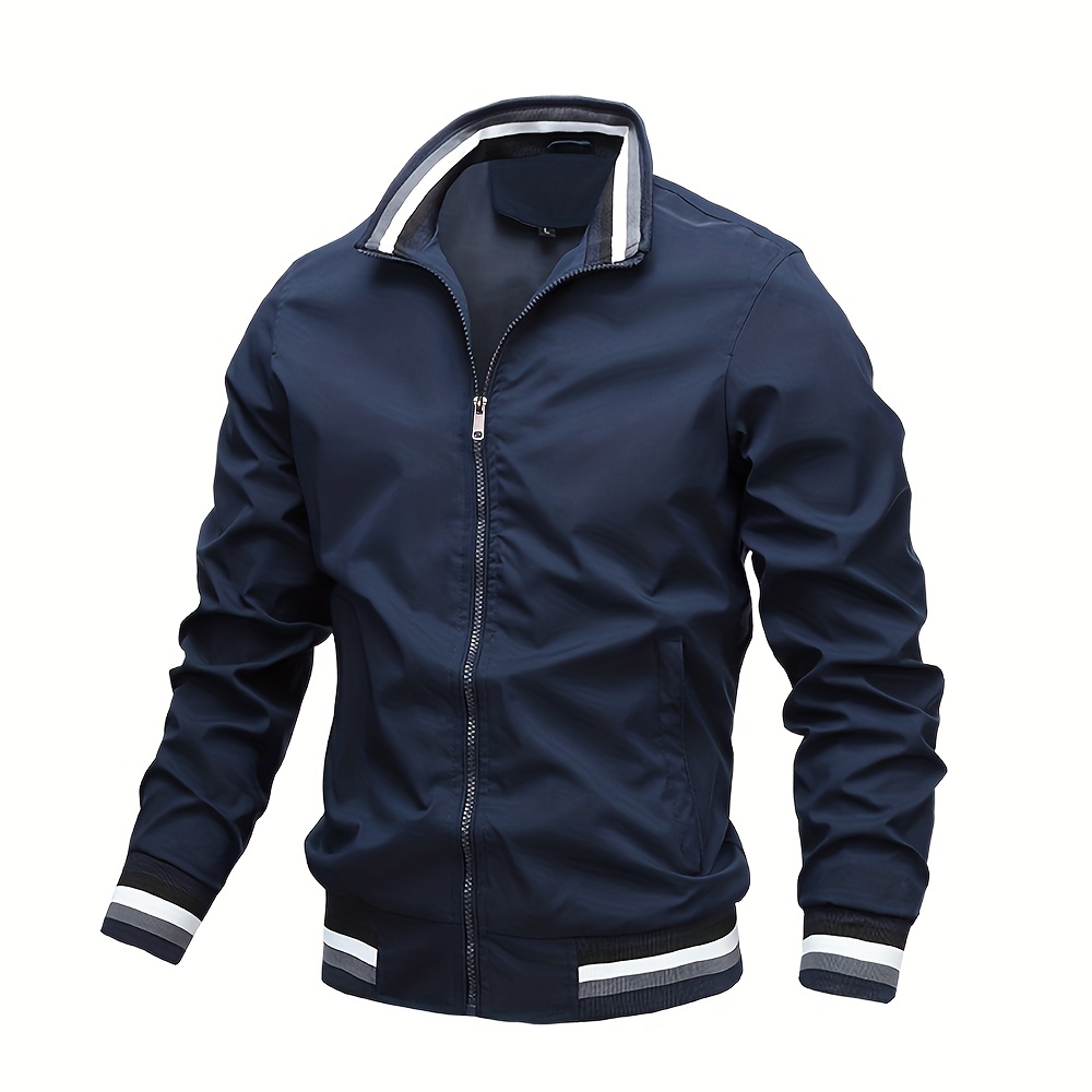 mens casual stand collar jacket coat regular   hipster windbreaker for spring autumn details 0