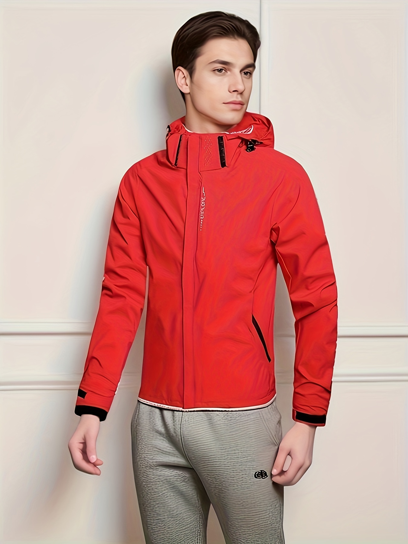 chic solid windbreaker hooded jacket mens casual zip up jacket coat for   outdoor activities details 5