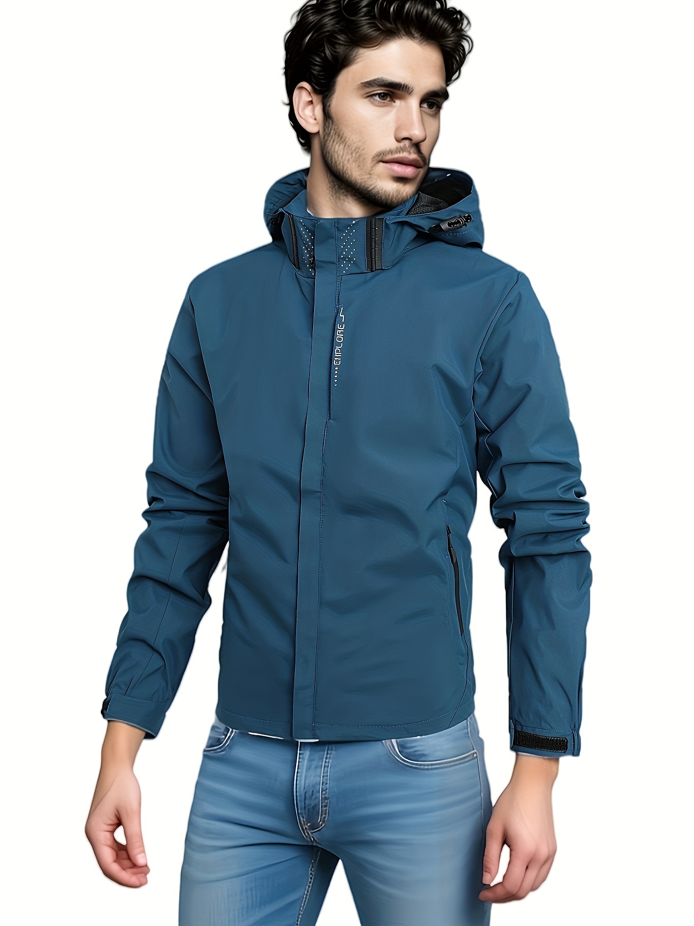 chic solid windbreaker hooded jacket mens casual zip up jacket coat for   outdoor activities details 27